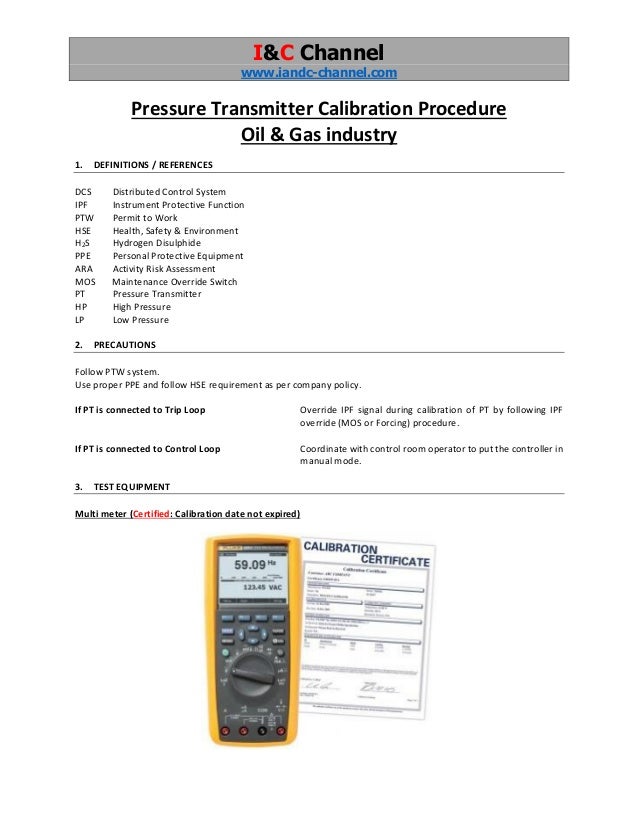 Pressure transmitter calibration procedure