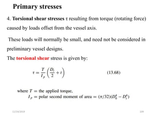 4. Torsional shear stresses τ resulting from torque (rotating force)
caused by loads offset from the vessel axis.
These lo...