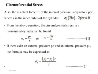 Also, the resultant force P1 of the internal pressure is equal to 2 pbr ,
where r in the inner radius of the cylinder.
• F...