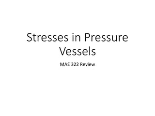 Stresses in Pressure
Vessels
MAE 322 Review
 