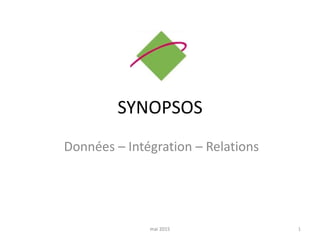 SYNOPSOS
Données – Intégration – Relations
mai 2015 1
 
