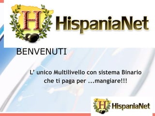 BENVENUTI L’ unico Multilivello con sistema Binario  che ti paga per ...mangiare!!! 