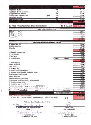 Prestação de Contas - Agosto 2009