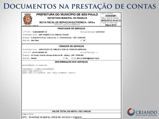 Documentos na prestação de contas 
 