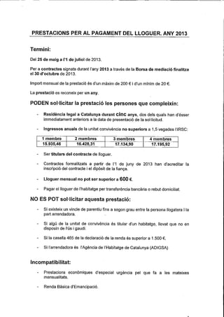 Prestació pagament lloguer