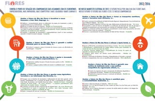 11 PRESTAR CONTAS10 PRESTAR CONTAS
2012/2016
ganhar o Futuro da ilha das Flores é incentivar a nossa
economia a Criar mais emprego, é…
l Melhorar o acompanhamento técnico na elaboração de projetos de investimento e ainda o
acompanhamento da sua implementação – Cumprido.
l Reforçar as medidas de apoio às empresas – Medida em funcionamento.
l Generalizar o apoio à formação profissional, criando novas oportunidades de acesso a profissões
com saída no mercado de trabalho – Cumprido parcialmente. Foram realizadas ações de
certificação no âmbito da rede Valorizar.
l Fomentar a capacidade de emancipação e empreendedorismo juvenil na área económica,
apoiando a criação do próprio emprego – Cumprido.
ganhar o Futuro da ilha das Flores é garantir a melhor
educação para os nossos filhos, é…
l Continuar a assegurar o apoio à formação de crianças e jovens com dificuldades de
aprendizagem – Cumprido.
ganhar o Futuro da ilha das Flores é garantir uma
política de habitação justa e uma política
competitiva de regeneração urbana, é…
l Investir em programas de apoio à recuperação de habitações degradadas e
ao realojamento de famílias – Medida em funcionamento.
l Implementar programas de apoio à construção de habitação – Medida em
funcionamento.
ganhar o Futuro da ilha das Flores é tornar os transportes marítimos,
aéreos e terrestres mais eficientes, é…
l Concluir o processo de reabilitação da Rede de Estradas Regionais, designadamente: Troço de Estrada dos
Ferros Velhos/P. Delgada. – em curso.
l Ramais do Mosteiro; Fajãzinha e do Porto das Lajes; Melhoramento da Rotunda das Lajes. – em curso.
l Acompanhar a ação do Governo da República na certificação da iluminação da pista de aterragem e
instalação de equipamento para aproximação em condições de visibilidade reduzida – Cumprido.
l Melhorar o transporte marítimo de passageiros, nomeadamente criando escalas que permitam uma maior
visitação da ilha e saída dos residentes – Cumprido.
l Promover o aproveitamento das potencialidades da Rede de Nova Geração – Cumprido.
ganhar o Futuro da ilha das Flores é reforçar o Apoio Social, é…
l Apoiar as IPSS da ilha, nomeadamente Lares de Idosos e Creches – em curso. executado
a remodelação e melhoramento de antigo edifício escolar para instalação da
creche da Casa do Povo de lajes das Flores.
a decorrer concurso público para a requalificação do serviço de apoio ao
domicílio em santa Cruz das Flores.
l Assegurar apoio básico aos estratos sociais desfavorecidos – Medida em
funcionamento.
l Apoiar a Associação de Bombeiros Voluntários, designadamente na formação e aquisição
de viaturas e equipamentos, bem como na requalificação de instalações – obra adjudicada.
ganhar o Futuro da ilha das Flores é apostar numa Agricultura
inovadora e na valorização das florestas, é…
l Prosseguir com as iniciativas de manutenção e melhoramento da rede viária agrícola, rural e
florestal, nomeadamente com a conclusão da Estrada do Anel, e pavimentação do Caminho da
Fonte Frade, dos terreiros e do Caminho Rural dos Cedros – estrada do arnel – Cumprido;
Caminho da Fonte Frade – em curso; terreiros – a preparar procedimento para
elaboração do projeto; Cedros – Cumprido.
l Incrementar a produção de leite e reestruturação da Unidade Fabril – em curso. Parceria com
a Cooperativa no apoio à aquisição de novilhas. será dada formação sobre
emparelhamento e higiene e qualidade do leite.
l Apoiar o transporte de carne por via marítima – Medida em funcionamento.
ganhar o Futuro da ilha das Flores é contribuir para
a sustentabilidade Ambiental, é…
l Construir a Bacia de retenção na Fajãzinha – obra em curso.
l Executar a 3ª e 4ª fase da Proteção da Orla Costeira em Santa Cruz das Flores junto ao Hotel dos
Franceses – em curso.
l Colaborar com as Câmaras Municipais no processo de recolha seletiva de resíduos e da selagem das
lixeiras municipais – Cumprido.
ganhar o Futuro da ilha das Flores é apoiar a Juventude
e criar uma cultura empreendedora, é…
l Implementar medidas de apoio à fixação de jovens quadros na ilha – Medida em
funcionamento.
l Continuar a assegurar práticas tarifárias de incentivo à mobilidade Juvenil – Cumprido.
CONfIRA O PONTO DE SITuAçãO DOS COMPROMISSOS quE ASSuMIMOS COM OS flORENTINOS NO NOSSO MANIfESTO ElEITORAl DE 2012.
 