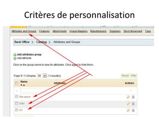 Critères de personnalisation
 