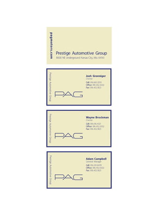 Prestige Automotive Group Business Cards