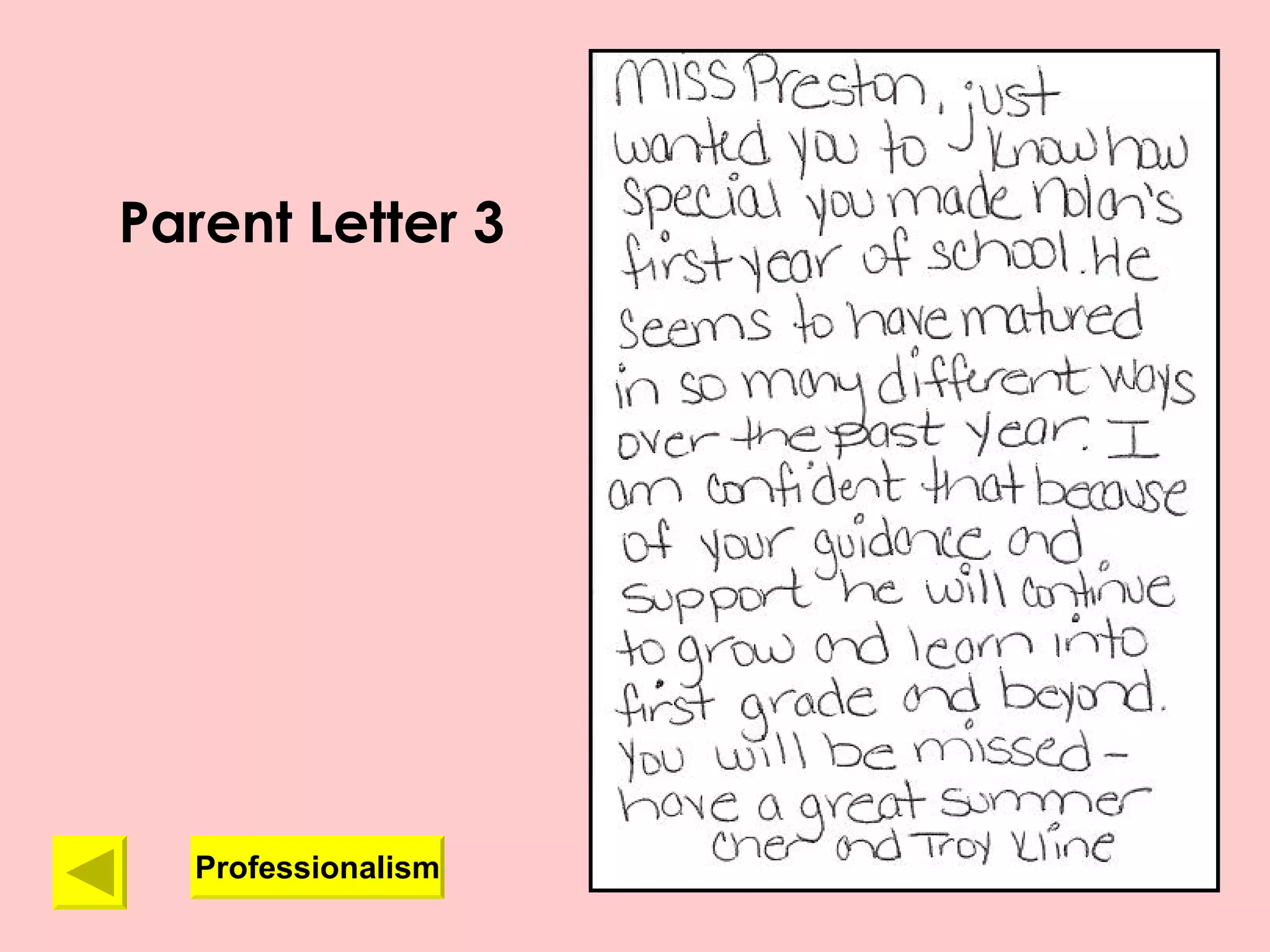 Parent Letter 3 Professionalism 
