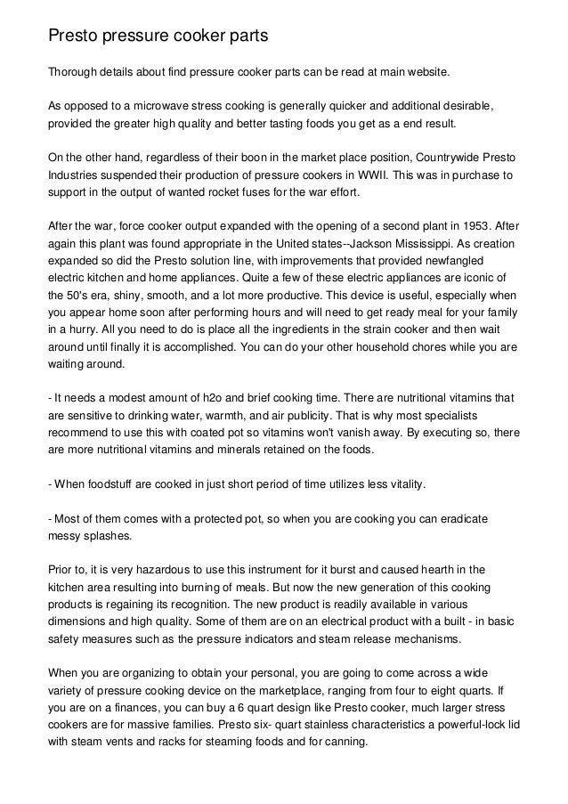 Presto pressure cooker parts