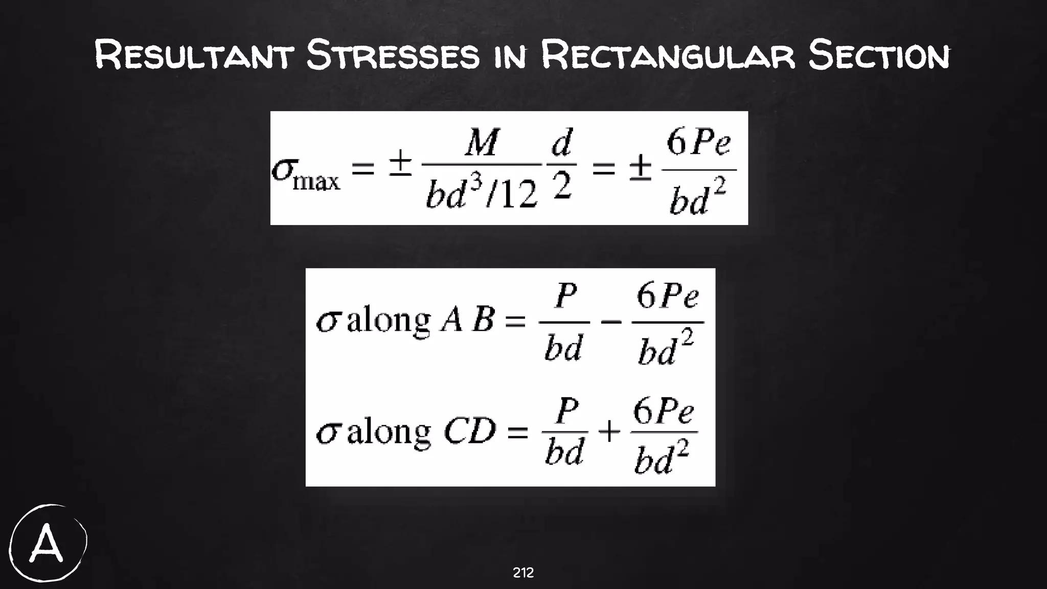 212
Resultant Stresses in Rectangular Section
A
 