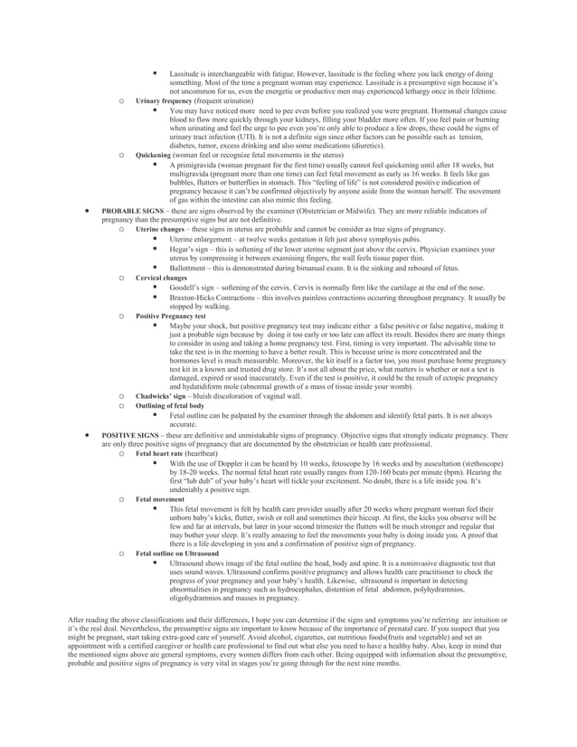 Presumptive Probable And Positive Signs Of Pregnancy Presumptive Probable And Positive Signs Of Pregnancy