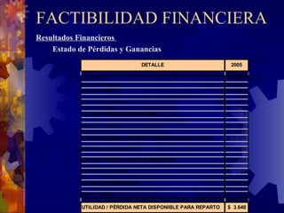 FACTIBILIDAD FINANCIERA Resultados Financieros  Estado de Pérdidas y Ganancias 