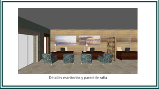 Detalles escritorios y pared de rafia
 
