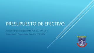 PRESUPUESTO DE EFECTIVO
Jesús Rodríguez Expediente ACP-133-00163-V
Presupuesto Empresarial, Sección ED01D0V
 