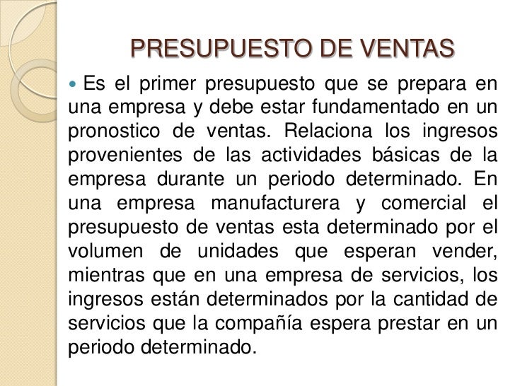 presupuesto de ventas y