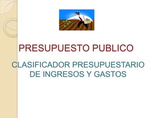 PRESUPUESTO PUBLICO
CLASIFICADOR PRESUPUESTARIO
   DE INGRESOS Y GASTOS
 