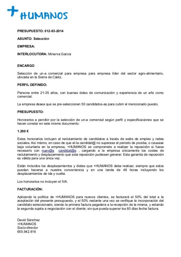 Presupuesto reclutamiento y seleccion