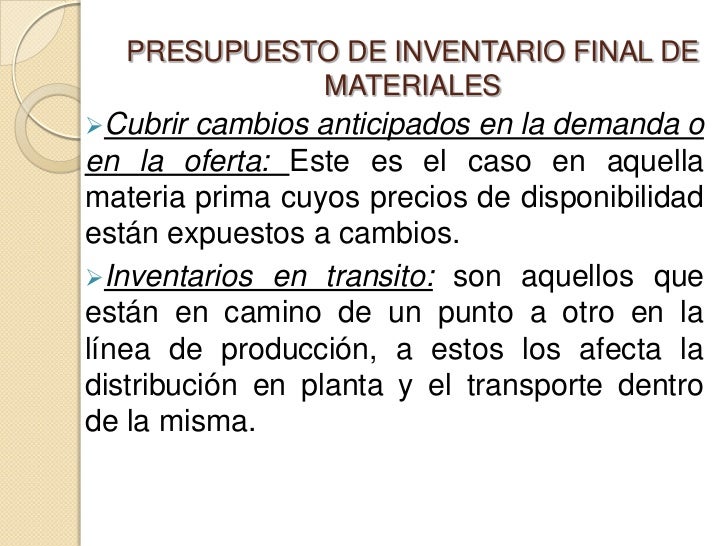 Presupuesto De Materia Prima