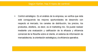 Según Kotler, hay 4 tipos de control:
 