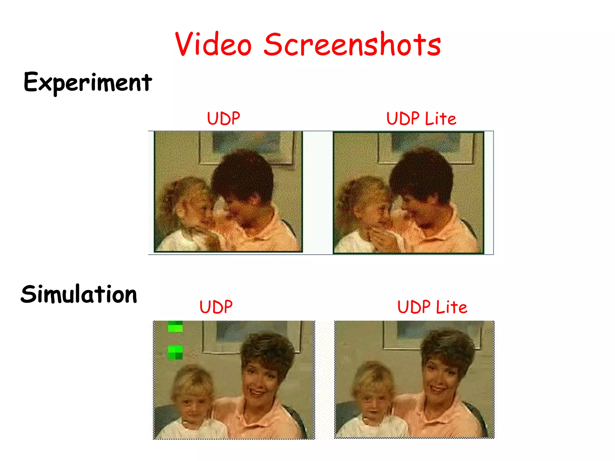 Video Screenshots UDP   UDP Lite Experiment Simulation UDP  UDP Lite   