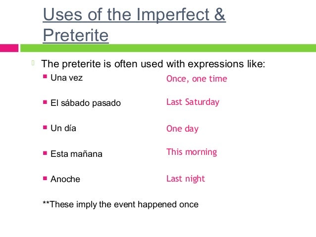 Spanish 3 Notes on Preterite  vs Imperfect