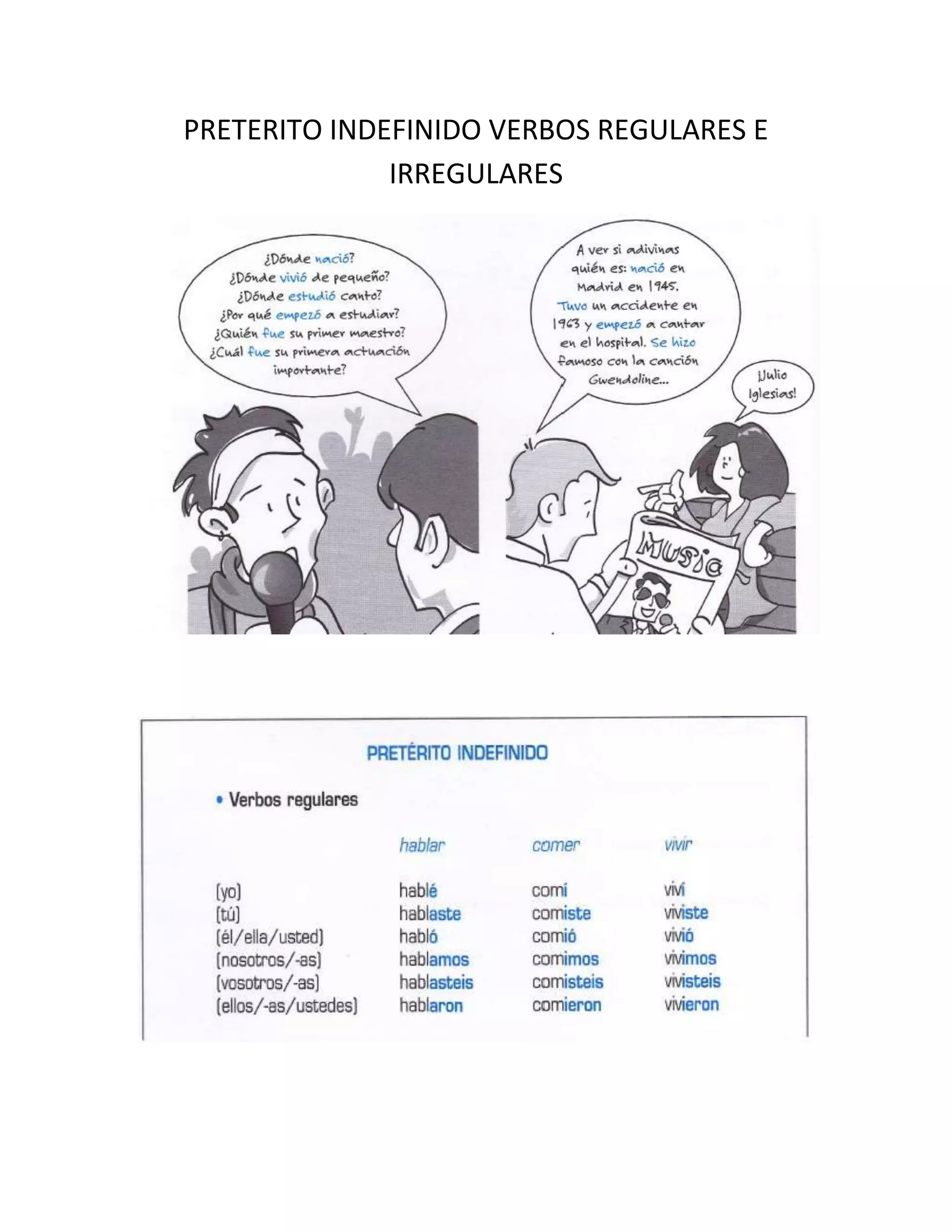 Preterito Indefinido Verbos Regulares E Irregulares