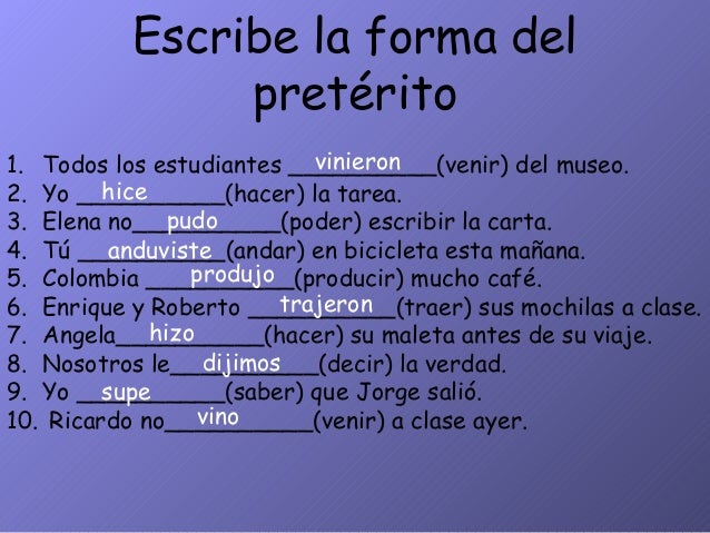 Pretérito indefinido verbos irregulares