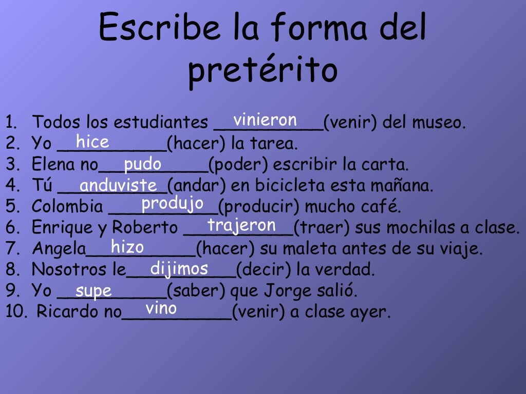 Pret rito Indefinido Verbos Irregulares