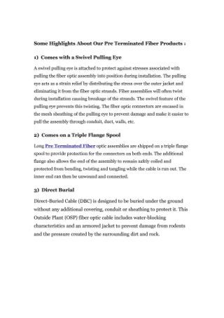 Pre Terminated Fiber Optic Cable Assemblies USA 