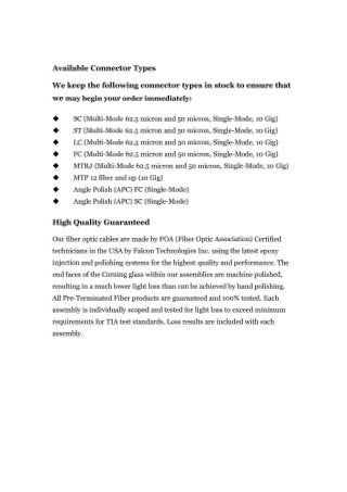 Pre Terminated Fiber Optic Cable Assemblies USA 