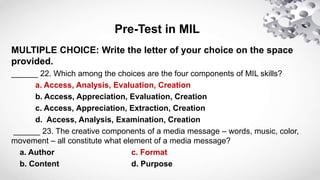 Mil/check Performance Review PreTest MIL.pptx media and information literacy | PPTX