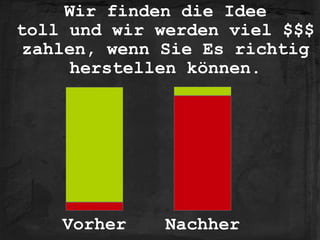 Wir finden die Idee 
toll und wir werden viel $$$ 
zahlen, wenn Sie Es richtig 
herstellen können.
Vorher Nachher
 