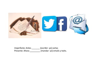 Imperfecto: Antes _______ (escribir- yo) cartas
Presente: Ahora _________ (mandar- yo) emails y twits.
 