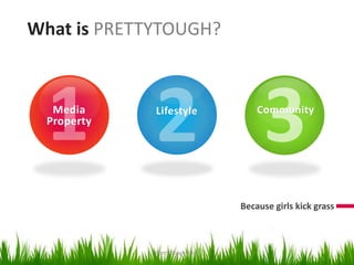 What isPRETTYTOUGH?132MediaPropertyCommunityLifestyleBecause girls kick grassPretty Tough 2011