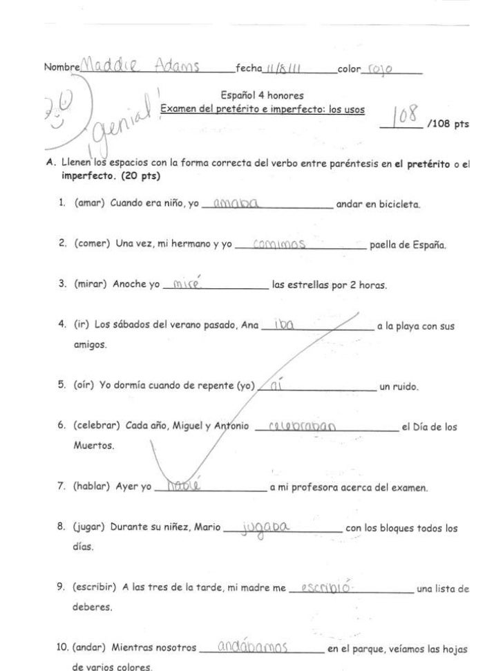 Preterite vs Imperfect Exam