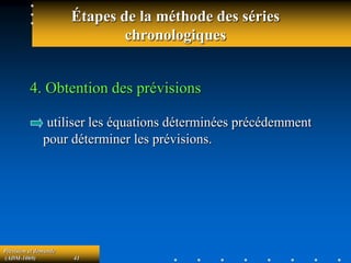 Prévision et demande
(ADM-1069) 41
Étapes de la méthode des séries
chronologiques
4. Obtention des prévisions
utiliser les équations déterminées précédemment
pour déterminer les prévisions.
 