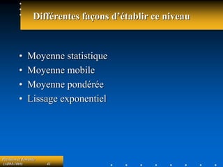 Prévision et demande
(ADM-1069) 43
Différentes façons d’établir ce niveau
• Moyenne statistique
• Moyenne mobile
• Moyenne pondérée
• Lissage exponentiel
 