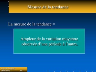 Prévision et demande
(ADM-1069) 60
Mesure de la tendance
La mesure de la tendance =
Ampleur de la variation moyenne
observée d’une période à l’autre.
 