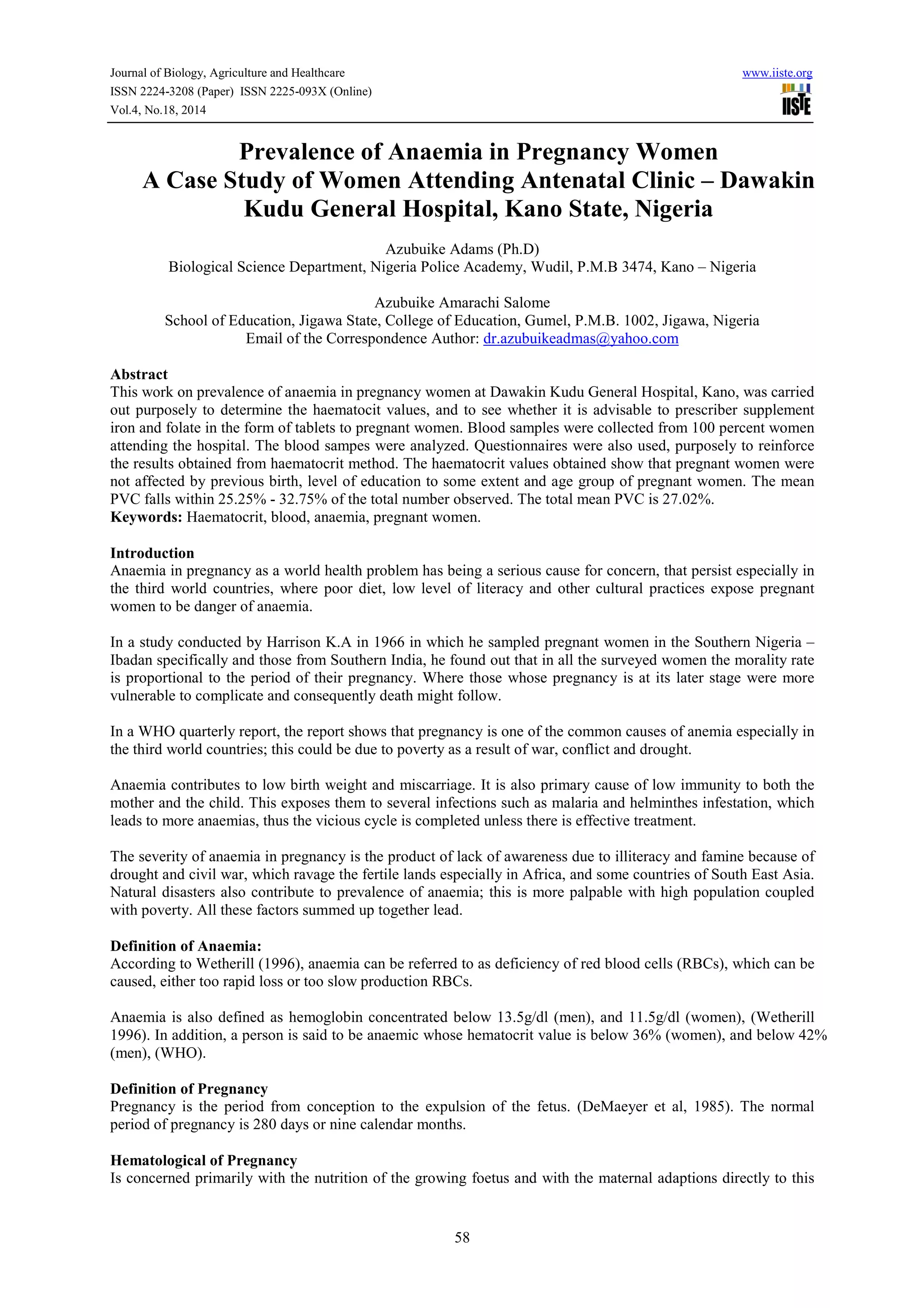 Prevalence of anaemia in pregnancy women | PDF