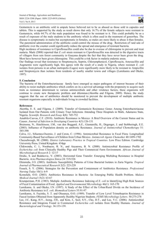 Prevalence of antibiotic resistant escherichia coli in healthy male and ...