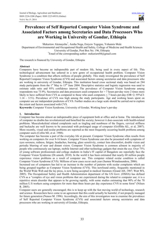 Prevalence of self reported computer vision syndrome and associated ...