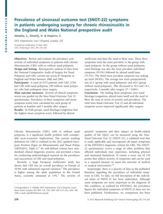 Snot 22 Questionnaire.pdf Prevalence and Severity of SNOT-22 Symptoms in Chronic Rhinosinusitis ...