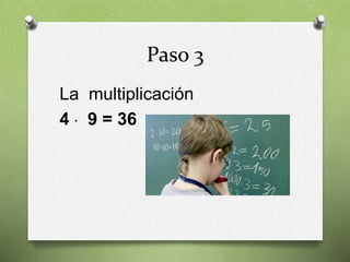 Paso 3
La multiplicación
4 · 9 = 36
 