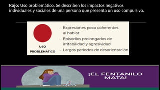 Rojo: Uso problemático. Se describen los impactos negativos
individuales y sociales de una persona que presenta un uso compulsivo.
 