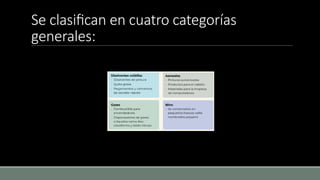 Se clasifican en cuatro categorías
generales:
 