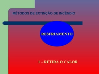 MÉTODOS DE EXTINÇÃO DE INCÊNDIO




              RESFRIAMENTO




            1 – RETIRA O CALOR
 