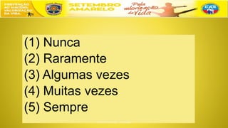 (1) Nunca
(2) Raramente
(3) Algumas vezes
(4) Muitas vezes
(5) Sempre
 