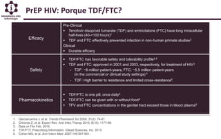 PrEP HIV: Porque TDF/FTC?
Efficacy
Pre-Clinical
 Tenofovir disoproxil fumarate (TDF) and emtricitabine (FTC) have long in...
