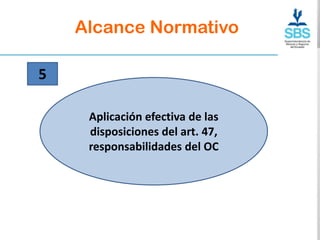 Alcance Normativo

5

     Aplicación efectiva de las
     disposiciones del art. 47,
     responsabilidades del OC
 
